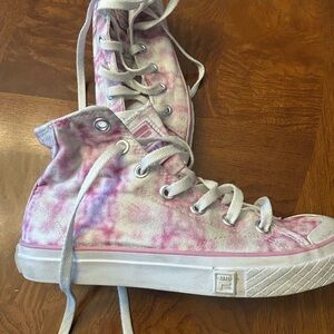 Fila White and Pink Tie-Dye High-Top Sneakers